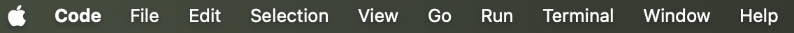 Screen shot of the drop-down menus in visual studio code