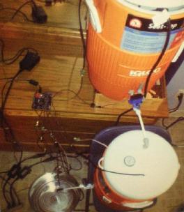 Picture of the 3-tiered home brewing setup