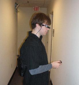 Picture of Brendan wearing his minimal computer, from the side