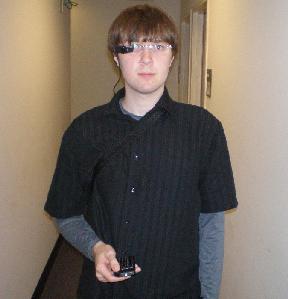 Picture of Brendan wearing his minimal computer, from the front
